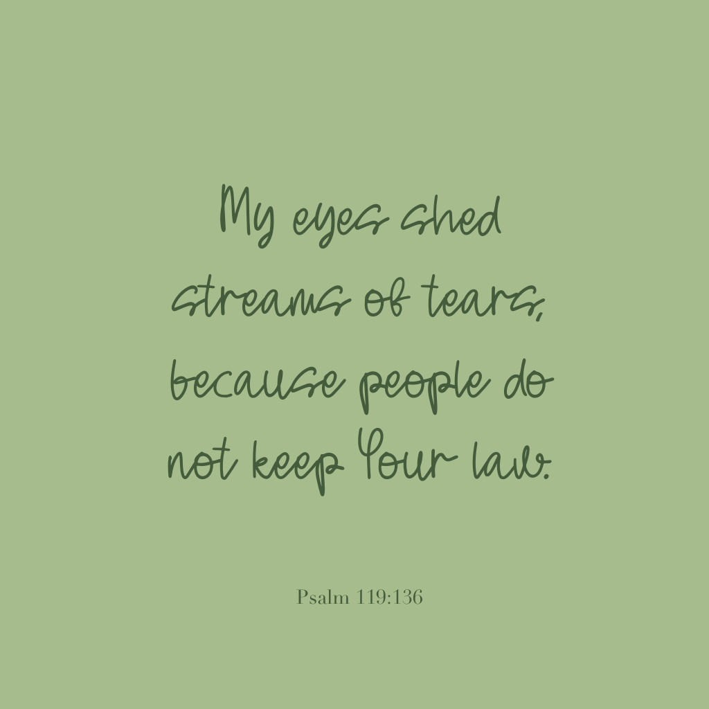 "My eyes shed streams of tears, because people do not keep Your law." Psalm 119:136