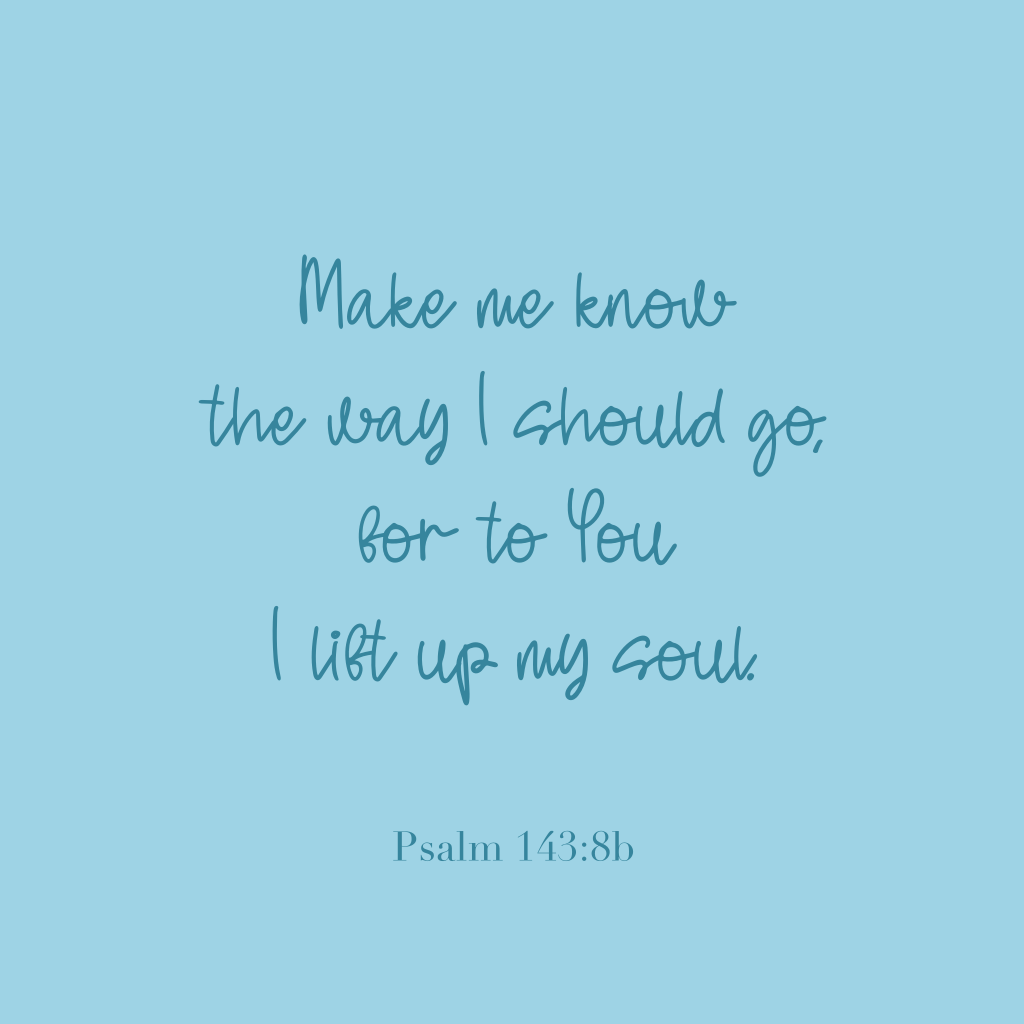 "Make me know the way I should go, for to You I lift up my soul."
Psalm 143:8b